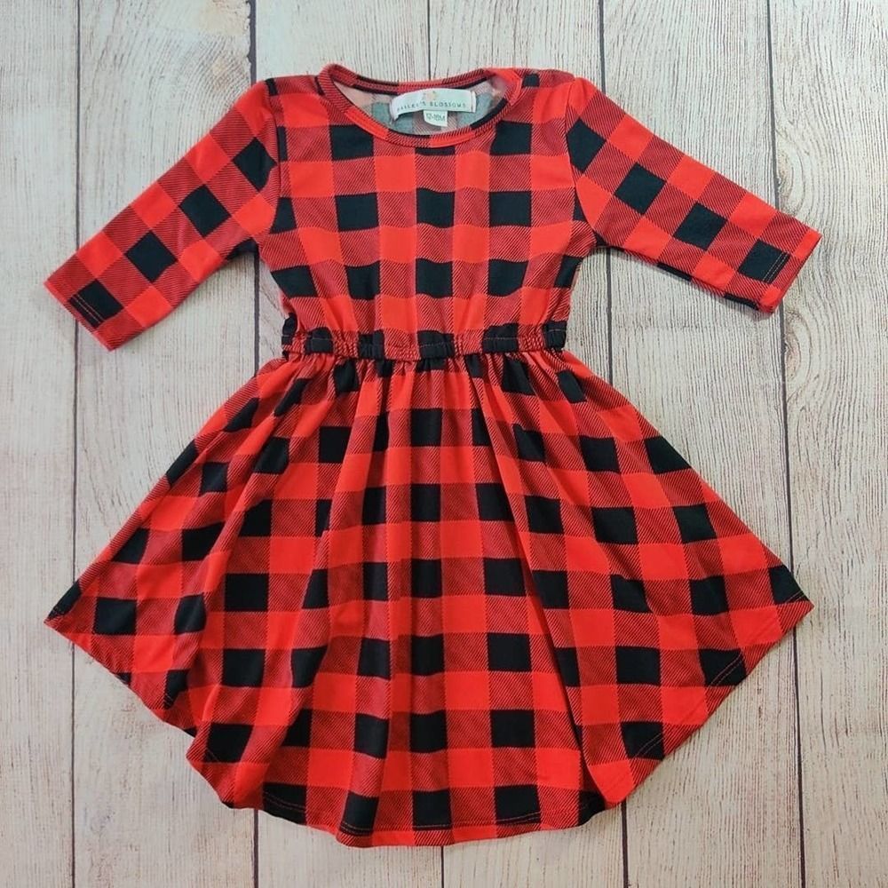 Bailey's Blossoms Harper Dress red buffalo plaid sz 12-18 mo